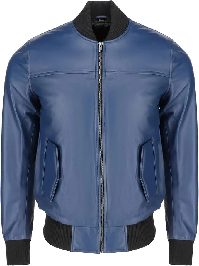Men's Leather Varsity Jacket - Black Leather Bomber Jacket for Men