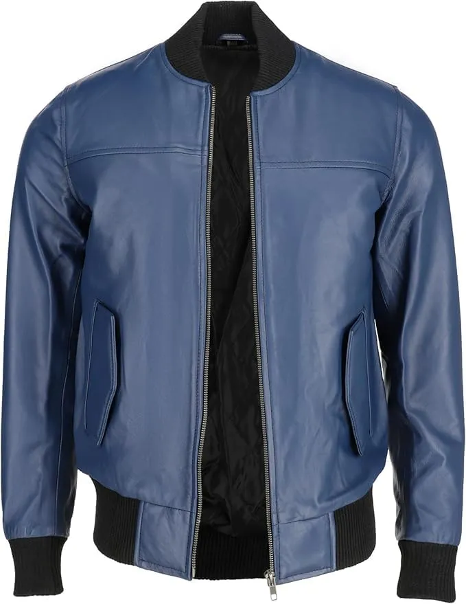Men's Leather Varsity Jacket - Black Leather Bomber Jacket for Men
