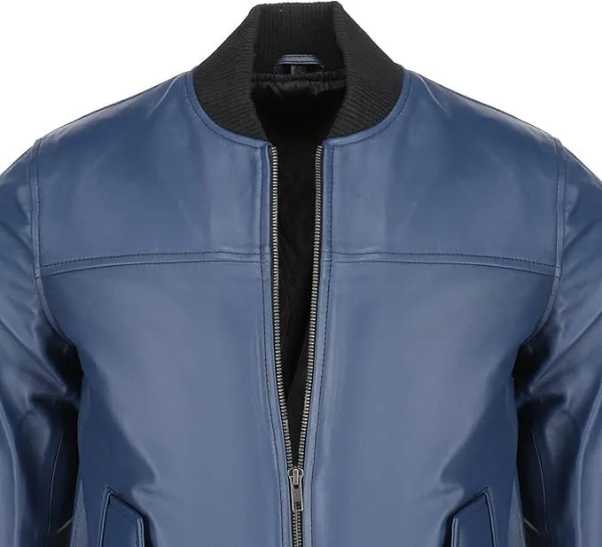 Men's Leather Varsity Jacket - Black Leather Bomber Jacket for Men