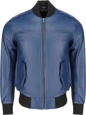 Men's Leather Varsity Jacket - Black Leather Bomber Jacket for Men
