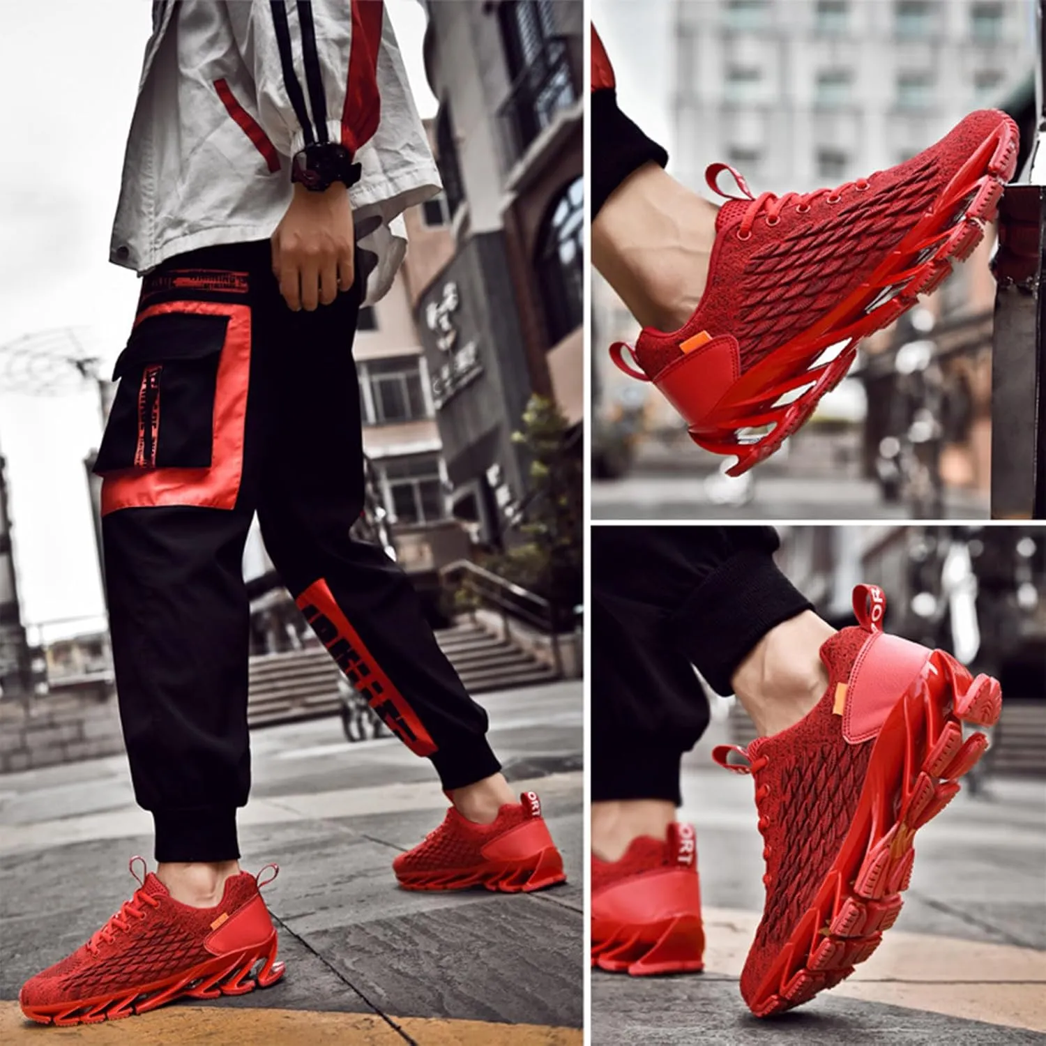 Men's Mesh Blade Walking Shoes Slip On Fashion Non-Slip Soft Sole Sneakers Comfortable Arch Support Running Shoes Training Shoes