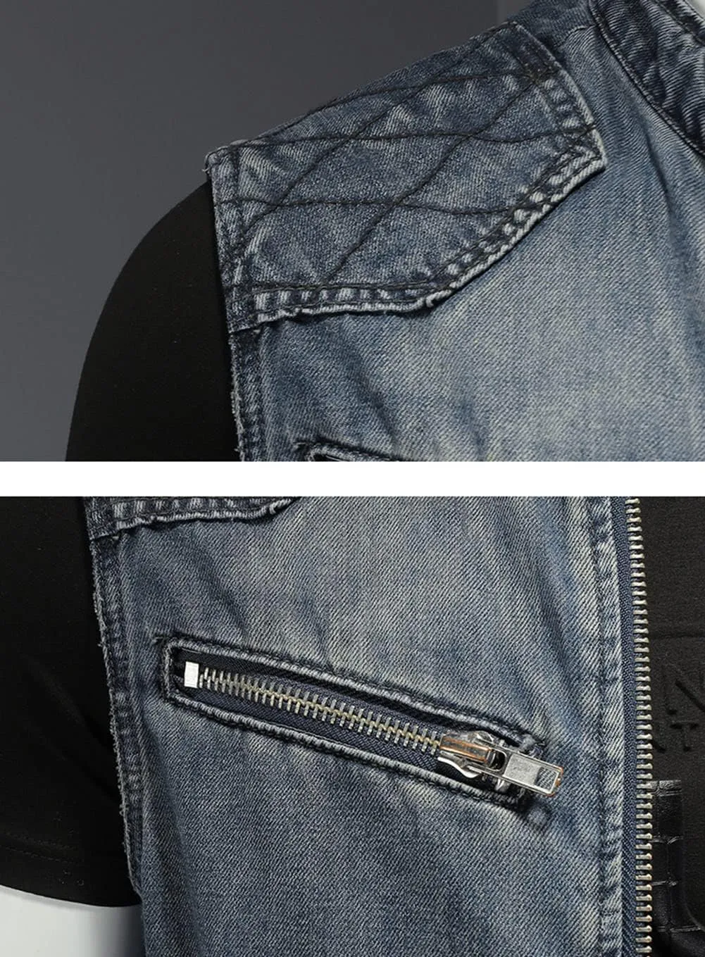 Mens Ripped Cowboy Punk Wings Embroidery Sleeveless Denim Vest Jackets