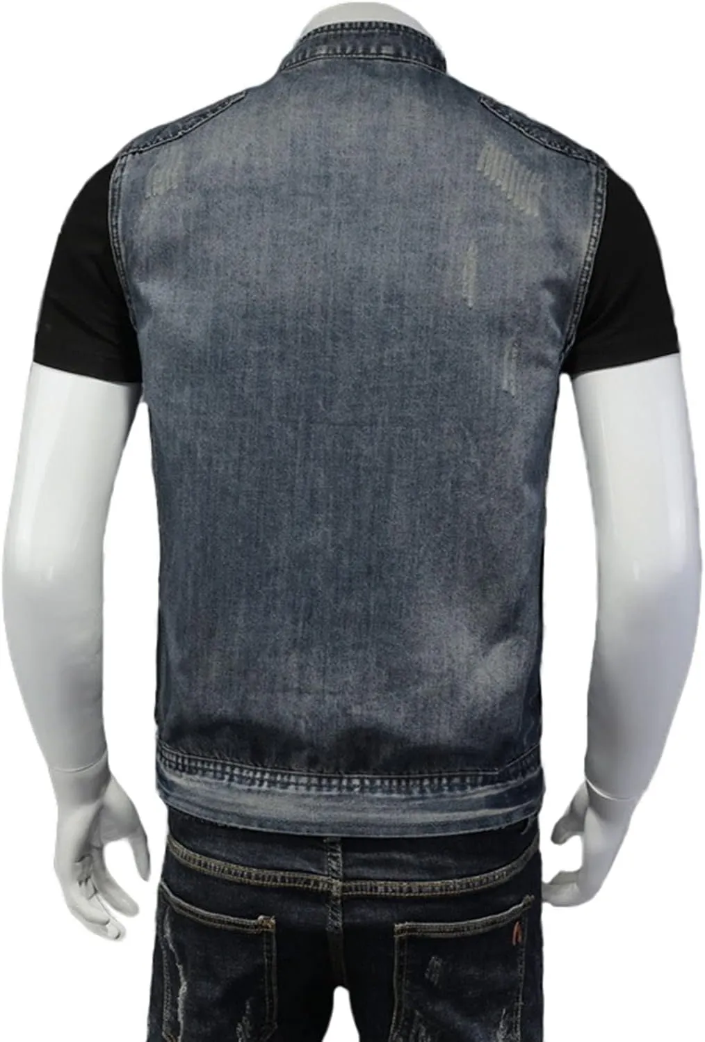 Mens Ripped Cowboy Punk Wings Embroidery Sleeveless Denim Vest Jackets