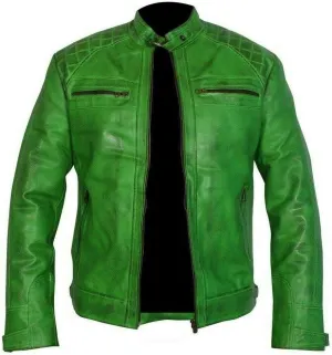 Men's Vintage Retro Style Motorcycle Quilted Biker Yellow Genuine Leather Jacket