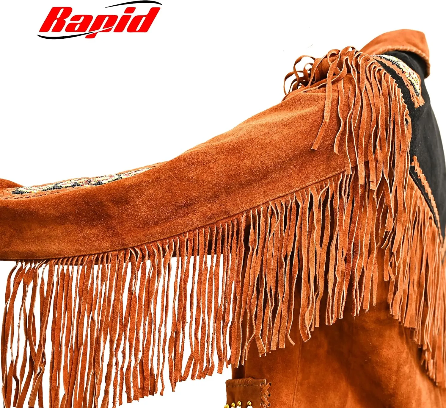 Men's Western Cowboy Leather Jacket with Fringed Native American Suede Beaded Traditional Leather Coat