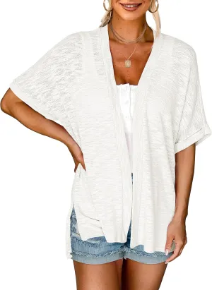MEROKEETY Womens 2025 Summer Lightweight Cardigan Short Sleeve Open Front Casual Loose Cover Ups