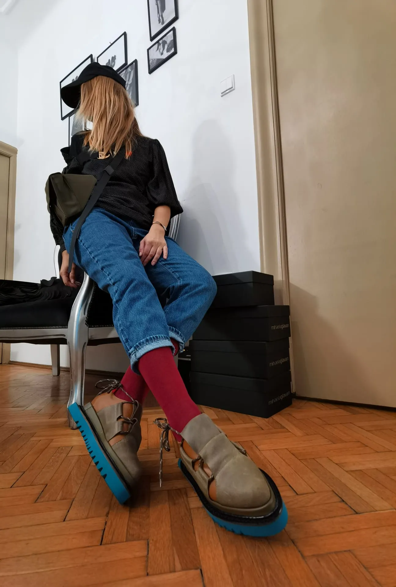 Metamorphose brown leather flat platform shoes