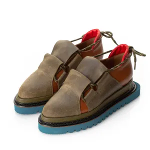Metamorphose brown leather flat platform shoes
