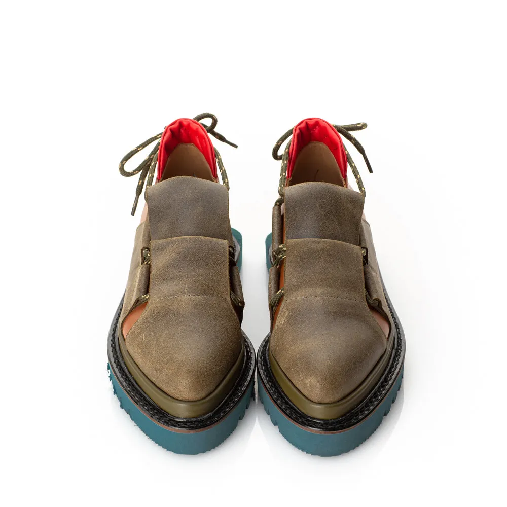 Metamorphose brown leather flat platform shoes