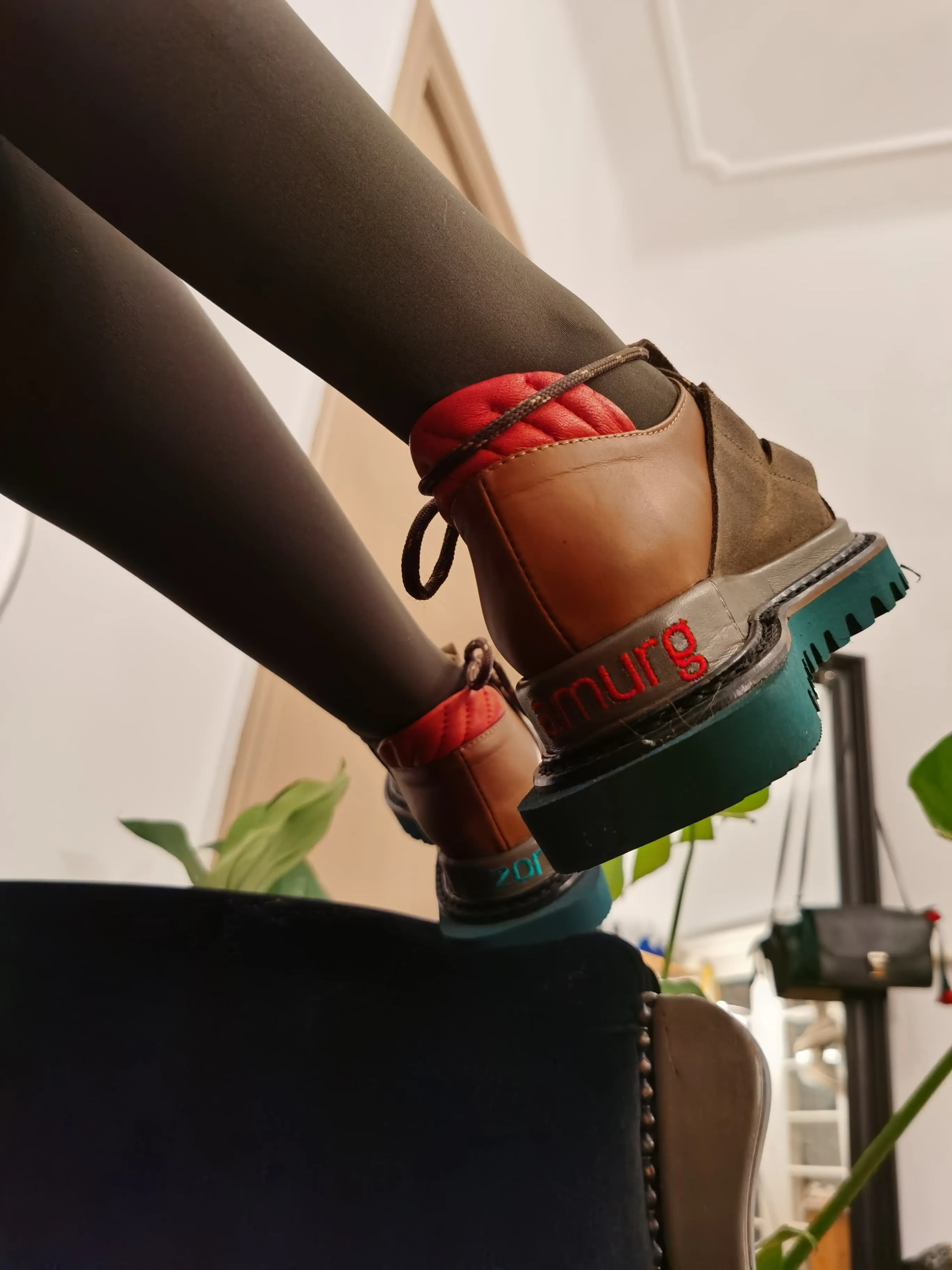 Metamorphose brown leather flat platform shoes