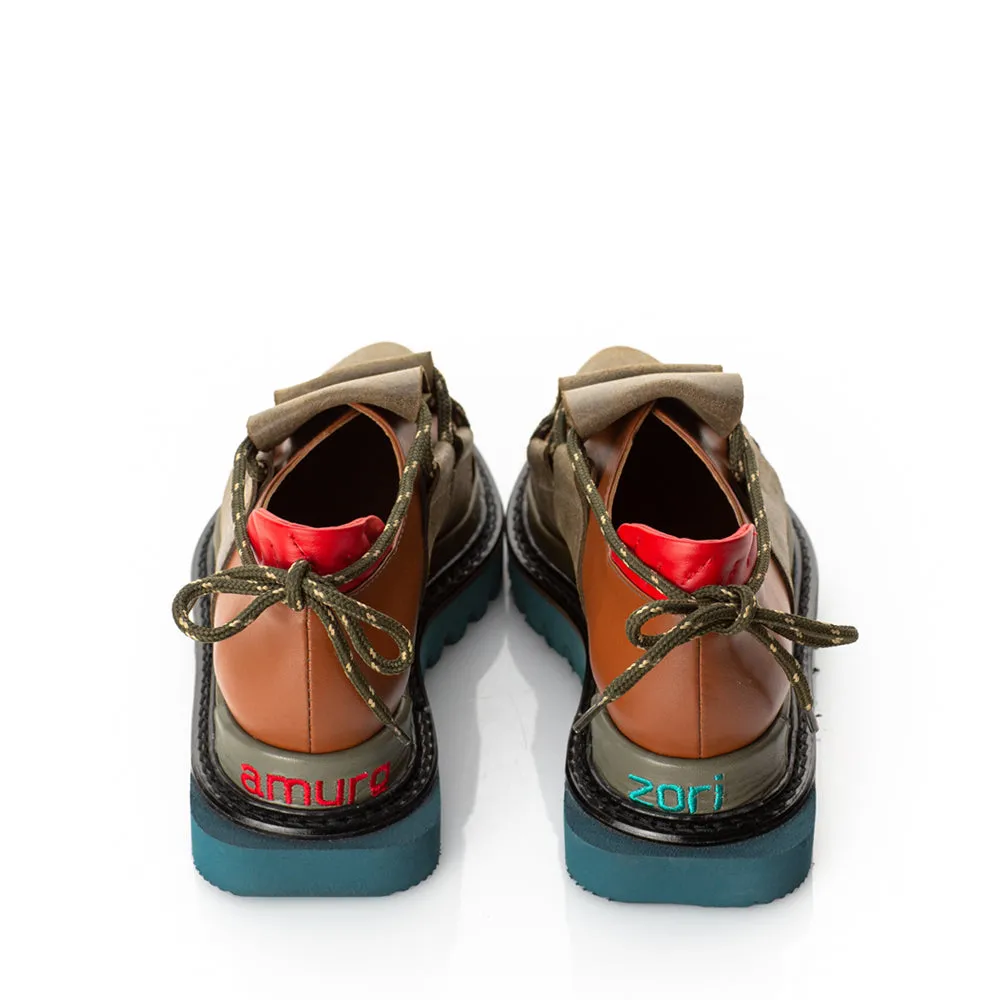 Metamorphose brown leather flat platform shoes