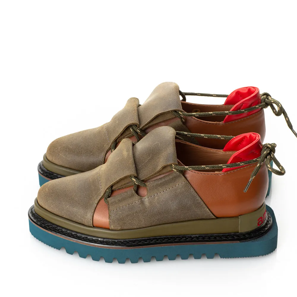 Metamorphose brown leather flat platform shoes