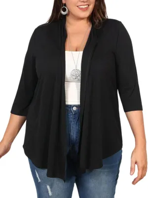 Milumia Women's Plus Size Casual Drape Open Front Cardigans Basic 3/4 Sleeve Coat
