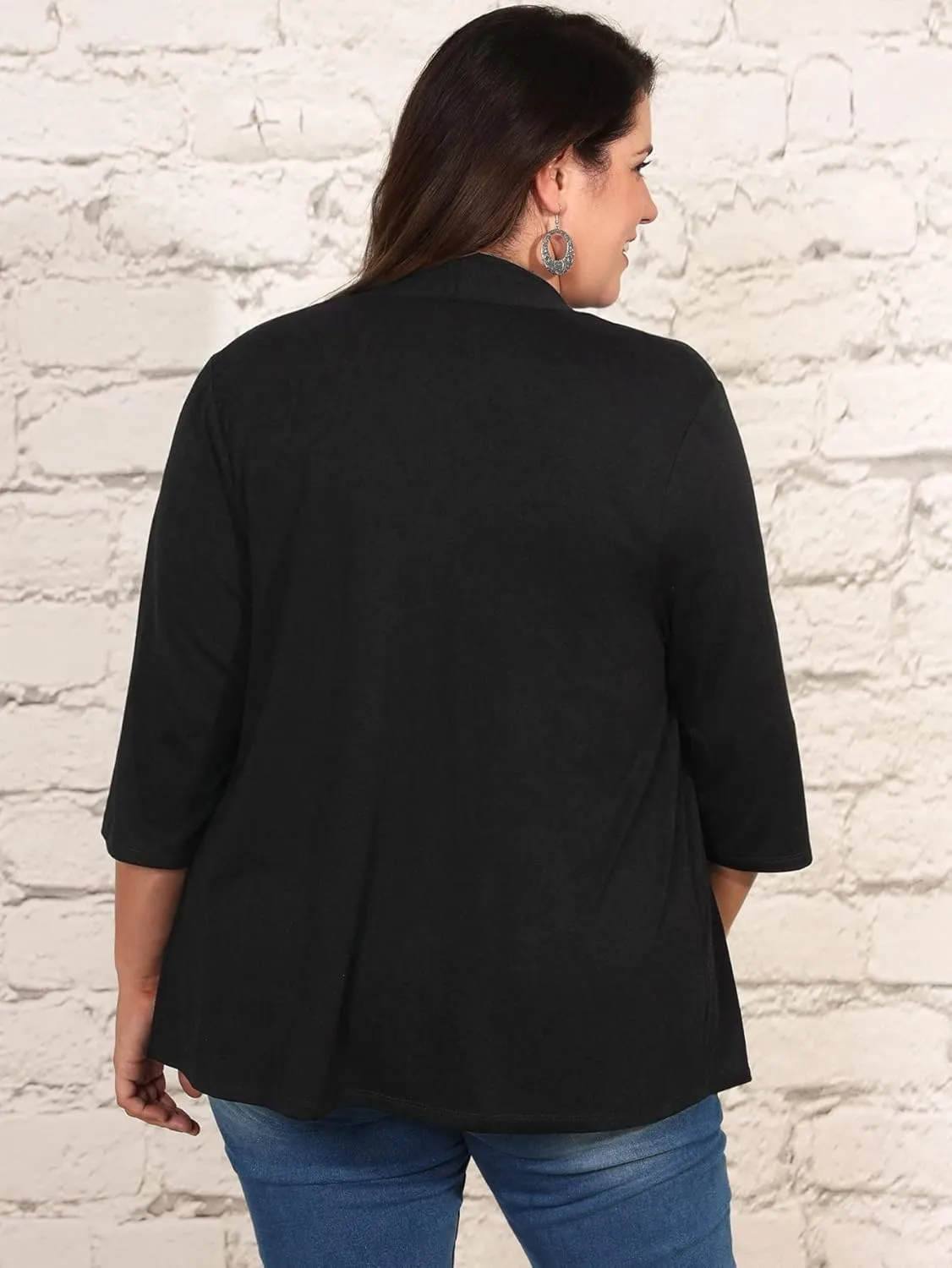 Milumia Women's Plus Size Casual Drape Open Front Cardigans Basic 3/4 Sleeve Coat