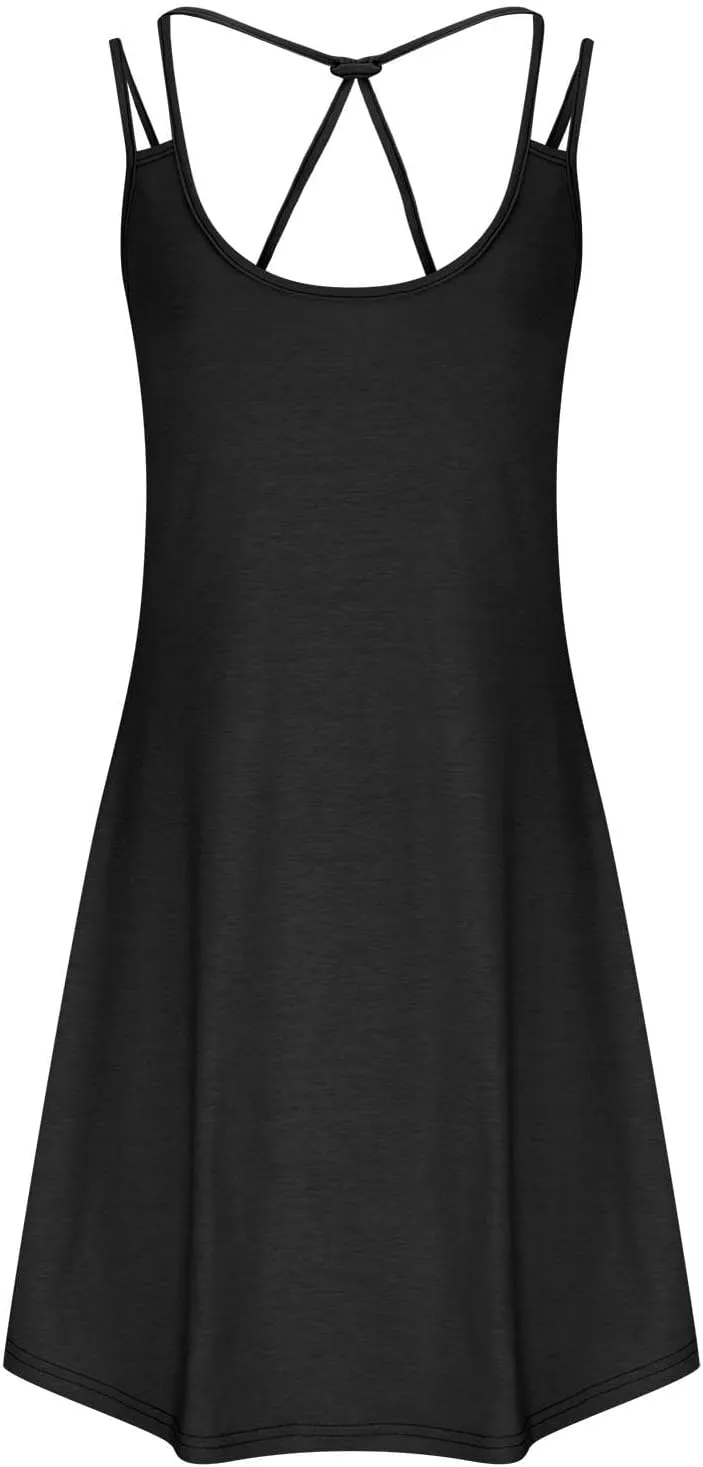 Mini Dresses for Women 2024 Sexy Sleeveless Spaghetti Strap Backless Summer Sun Dress Casual Loose Beach Coverups