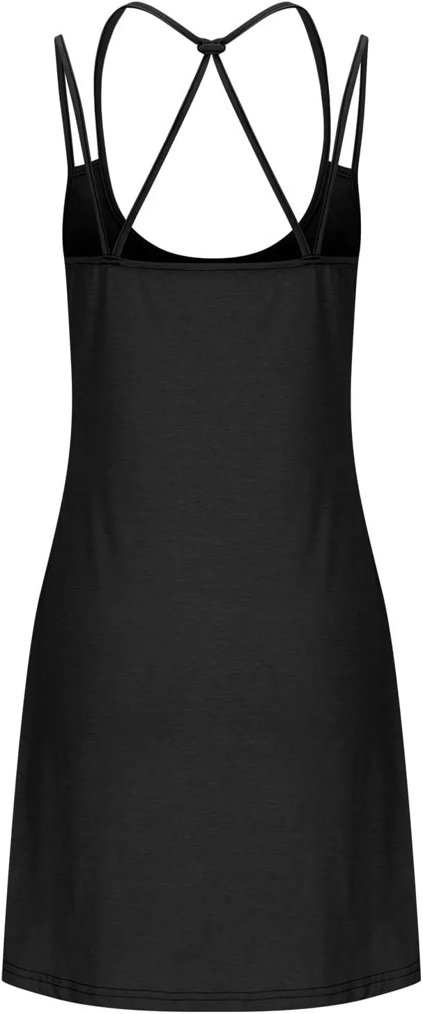 Mini Dresses for Women 2024 Sexy Sleeveless Spaghetti Strap Backless Summer Sun Dress Casual Loose Beach Coverups