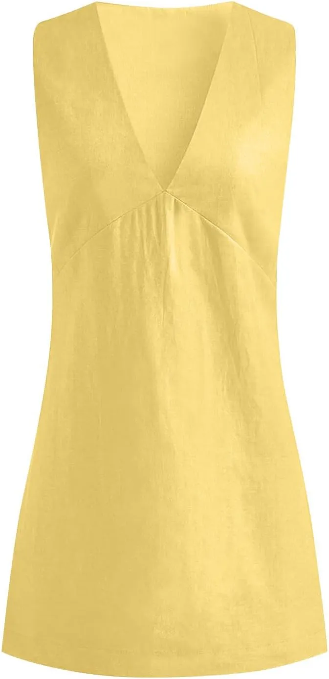 Mini Dresses for Women 2025 Fashion V Neck Sleeveless A Line Tank Dress Sundresses for Beach Vacation