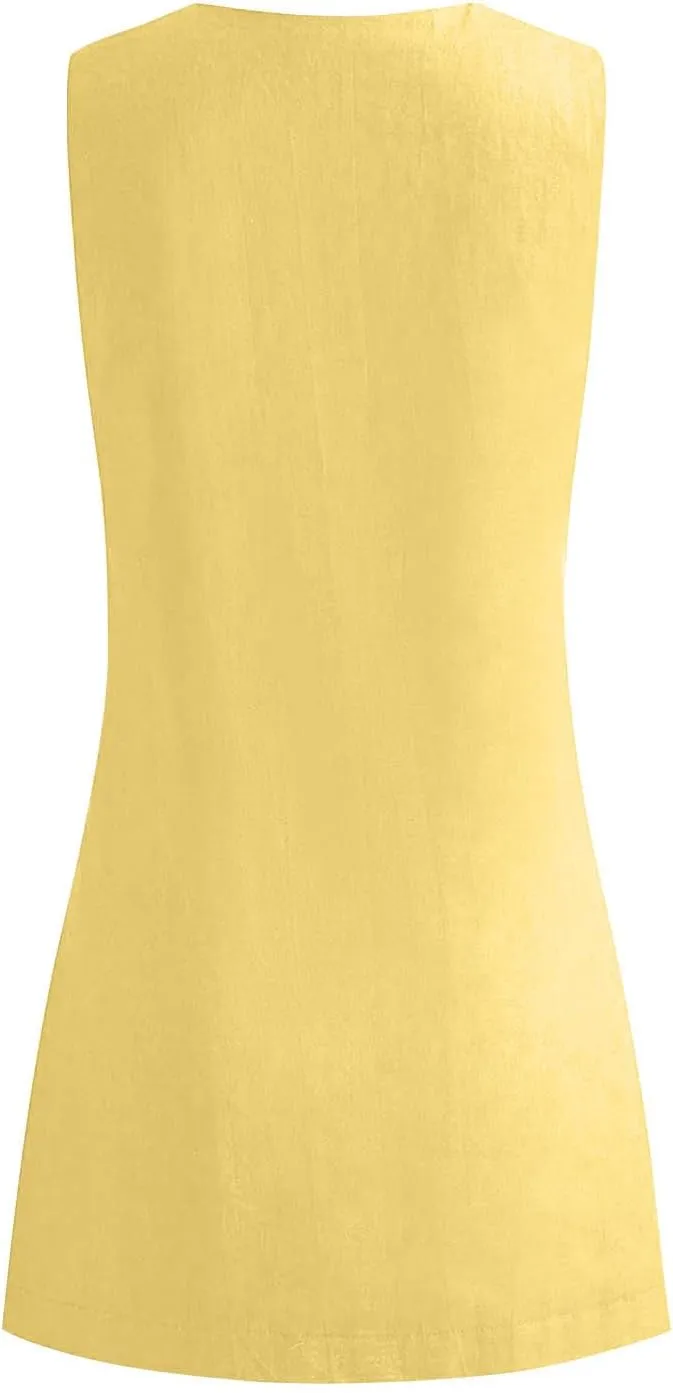 Mini Dresses for Women 2025 Fashion V Neck Sleeveless A Line Tank Dress Sundresses for Beach Vacation