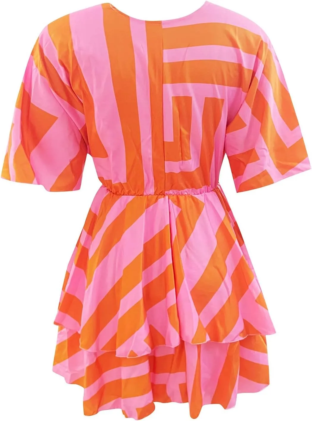 Mini Dresses for Women Summer Boho Floral V Neck Batwing Sleeve Tiered Ruffle Dress Empire Waist Flowy A Line Vacation Dress