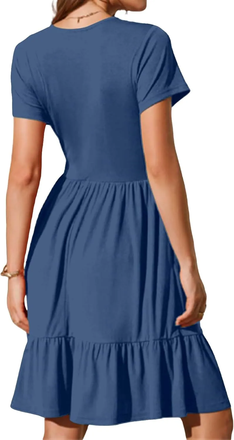 Mini Dresses for Women Summer Casual Short Dress Formal Short Sleeve Business Outfits Ruffle Beach Vacation Sundress