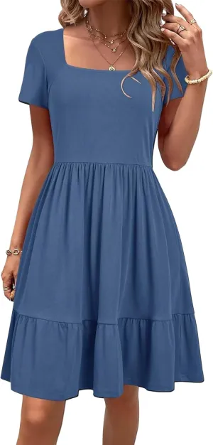 Mini Dresses for Women Summer Casual Short Dress Formal Short Sleeve Business Outfits Ruffle Beach Vacation Sundress