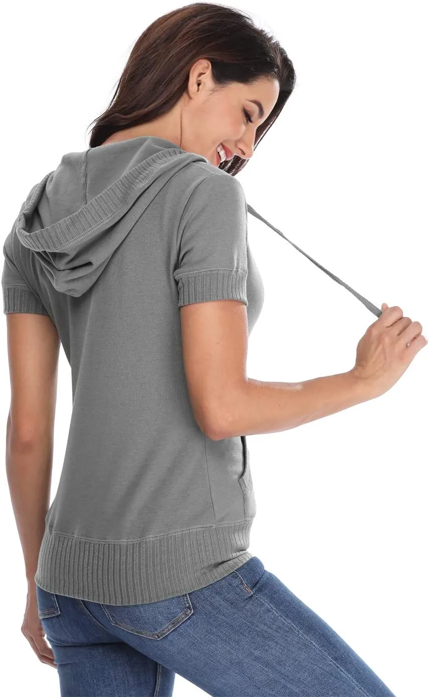 MISS MOLY Women Short Sleeves Hoodie Jacket Full Zip Up Lightweight Sweatshirt Casual