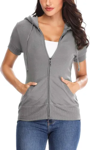 MISS MOLY Women Short Sleeves Hoodie Jacket Full Zip Up Lightweight Sweatshirt Casual