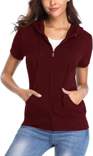 MISS MOLY Women Short Sleeves Hoodie Jacket Full Zip Up Lightweight Sweatshirt Casual