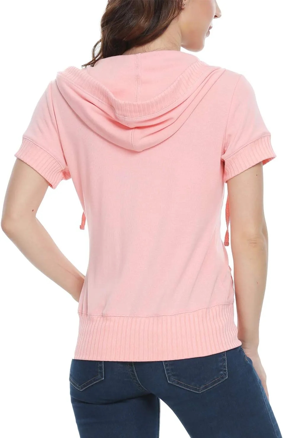 MISS MOLY Women Short Sleeves Hoodie Jacket Full Zip Up Lightweight Sweatshirt Casual