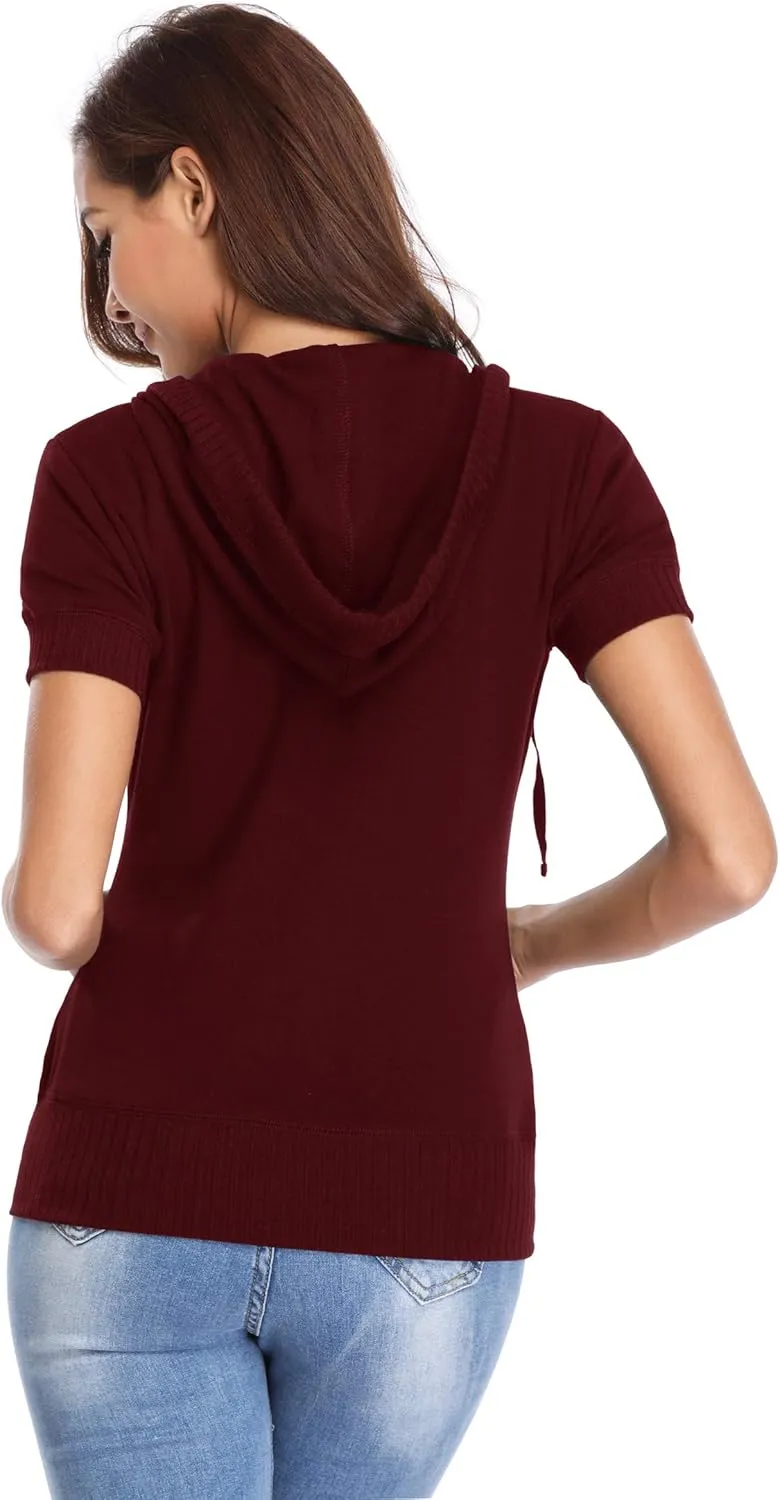 MISS MOLY Women Short Sleeves Hoodie Jacket Full Zip Up Lightweight Sweatshirt Casual