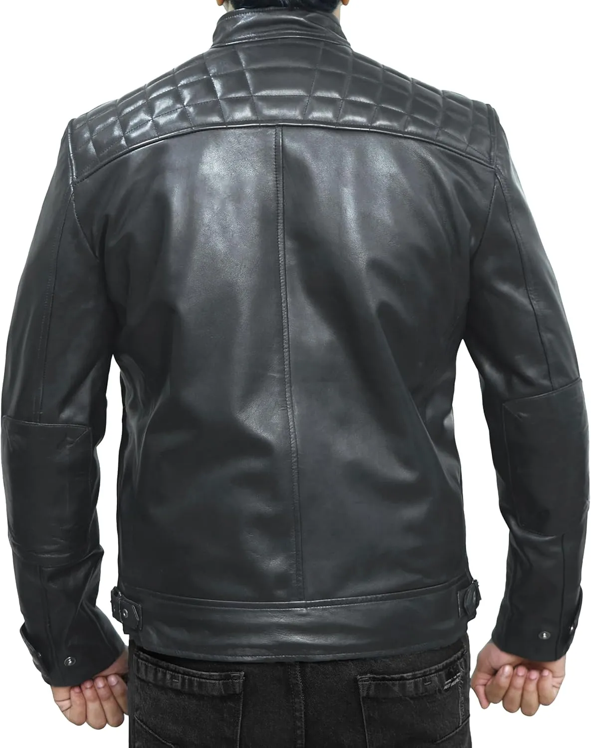 Motorcycle Black Leather Jacket Men - Vintage Biker Cafe Racer Real Lambskin Black Mens Motorcycle Jackets