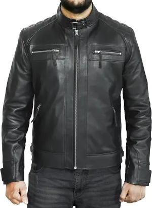 Motorcycle Black Leather Jacket Men - Vintage Biker Cafe Racer Real Lambskin Black Mens Motorcycle Jackets