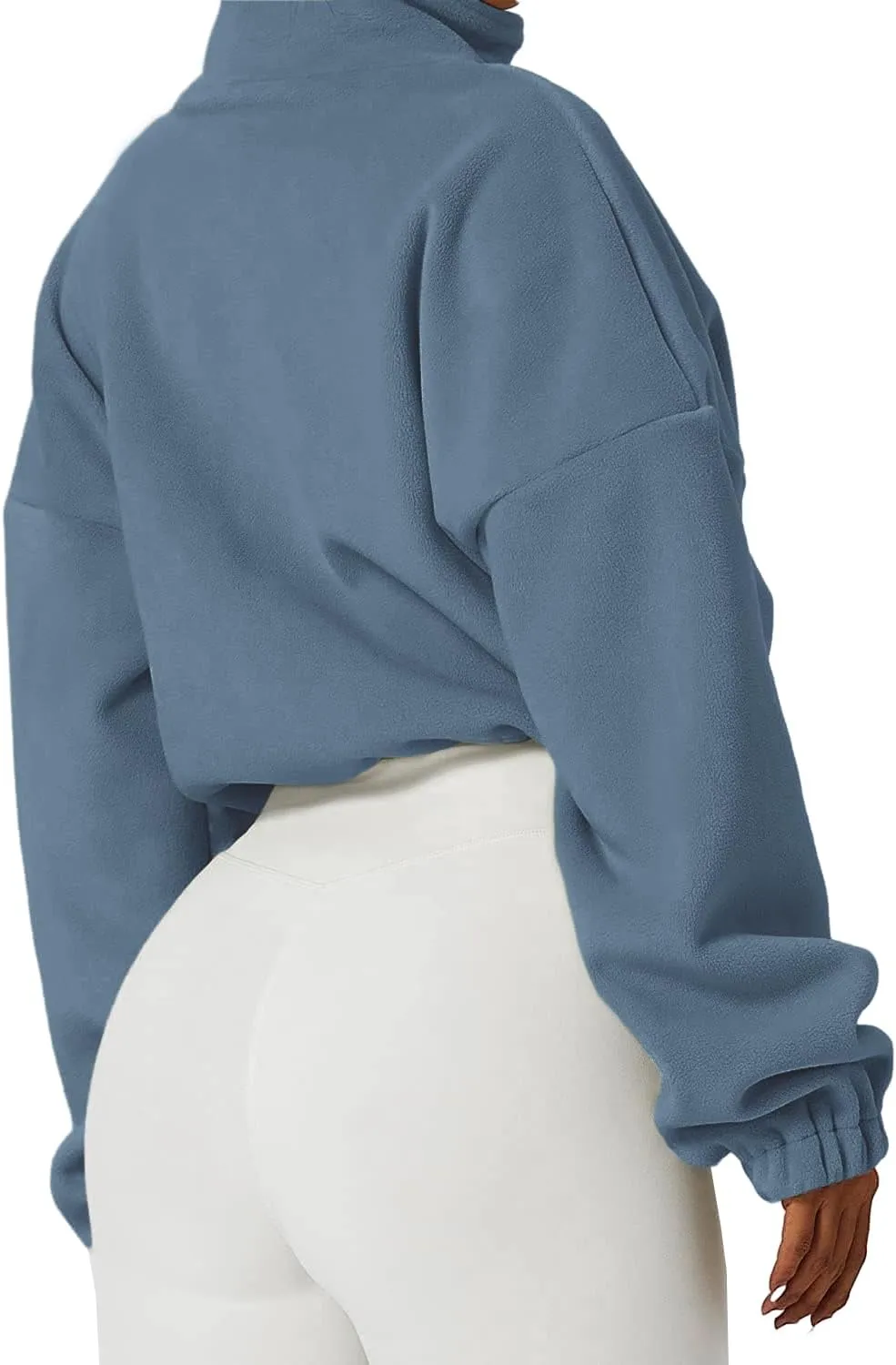 Muchpow Women's Full Zip Fleece Short Jackets Casual Winter Long Sleeve Stand Collar Sherpa Crop Coat