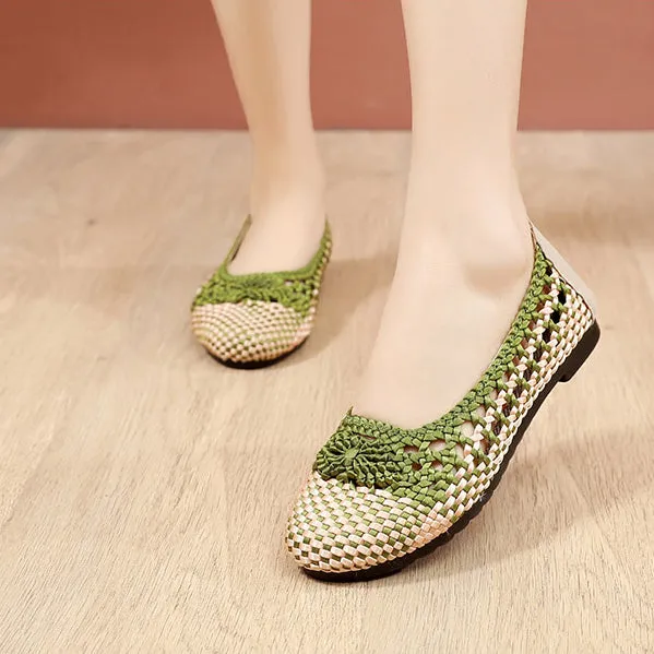 Nanccy Summer Fashion Casual Mesh Lofaers Hollow Breathable Weaving  Mom Shoes