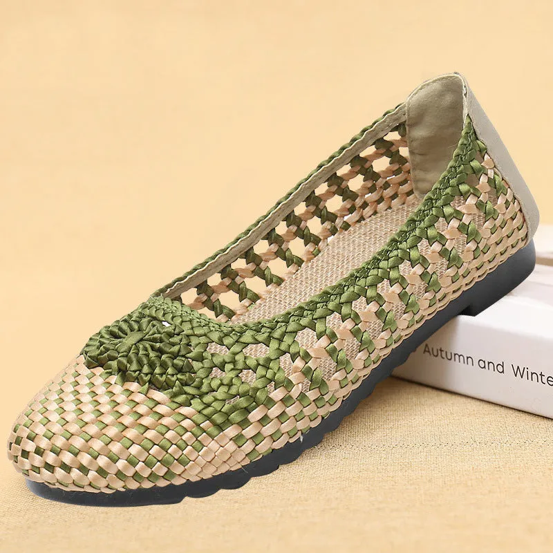 Nanccy Summer Fashion Casual Mesh Lofaers Hollow Breathable Weaving  Mom Shoes