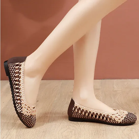 Nanccy Summer Fashion Casual Mesh Lofaers Hollow Breathable Weaving  Mom Shoes