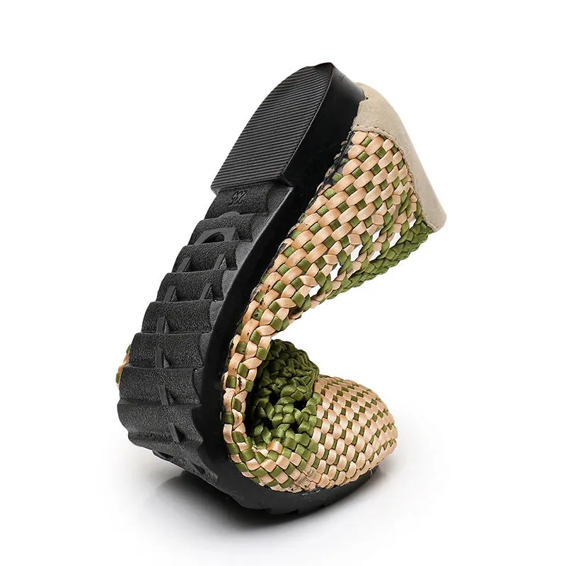 Nanccy Summer Fashion Casual Mesh Lofaers Hollow Breathable Weaving  Mom Shoes