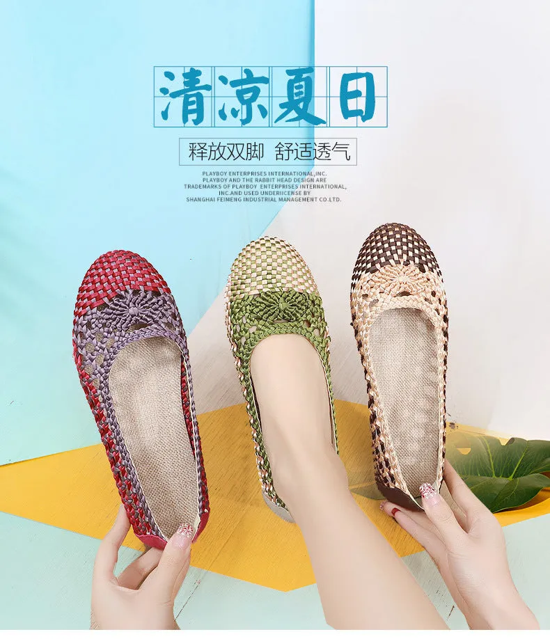 Nanccy Summer Fashion Casual Mesh Lofaers Hollow Breathable Weaving  Mom Shoes