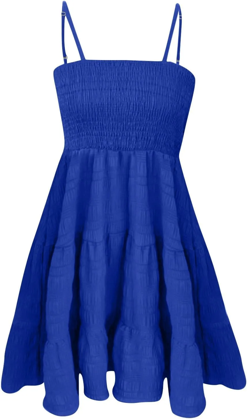 NBXNZWF Women Summer Dresses Square Neck Spaghetti Strap Dress Casual Sleeveless Ruched Bust A Line Tiered Beach Sundress