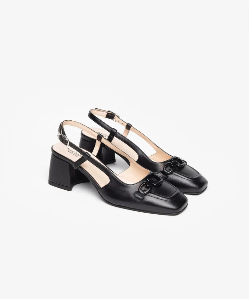 NERO GIARDINI LEATHER BLOCK HEELED SANDALS