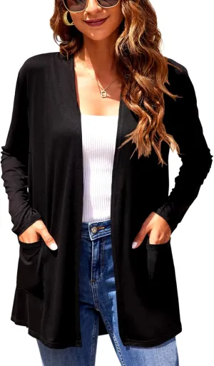 Newchoice Womens Long Sleeve Cardigans Lightweight Soft Open Front Drape Cardigan Dusters with Pockets