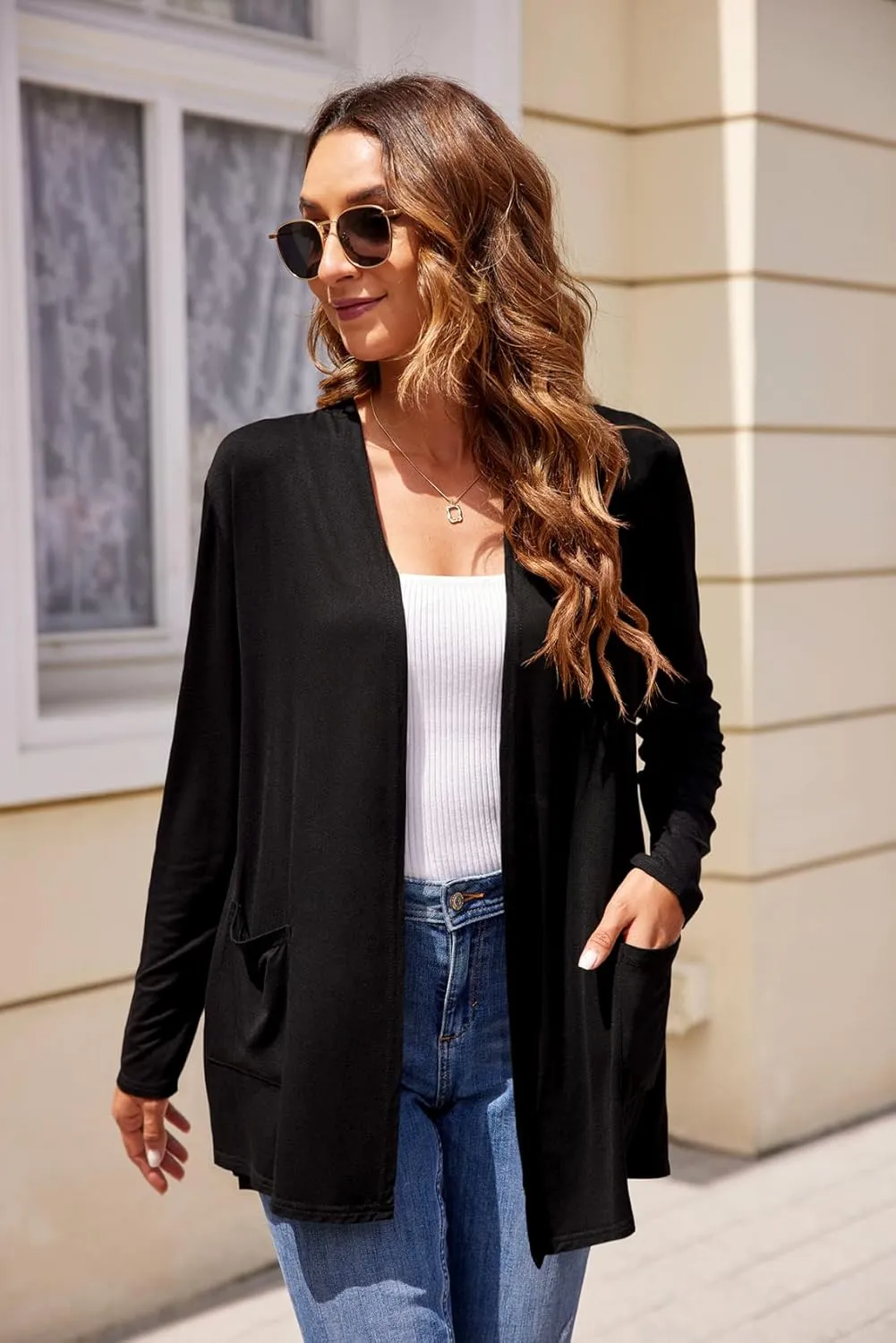 Newchoice Womens Long Sleeve Cardigans Lightweight Soft Open Front Drape Cardigan Dusters with Pockets