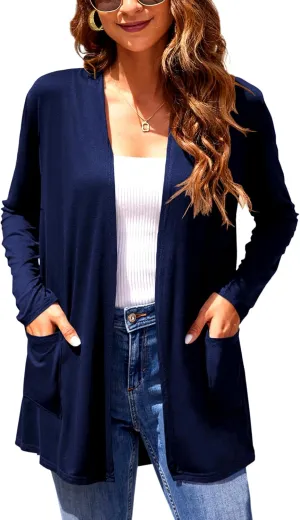 Newchoice Womens Long Sleeve Cardigans Lightweight Soft Open Front Drape Cardigan Dusters with Pockets
