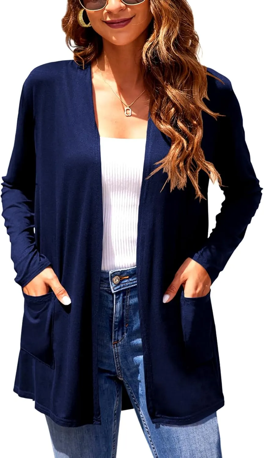 Newchoice Womens Long Sleeve Cardigans Lightweight Soft Open Front Drape Cardigan Dusters with Pockets