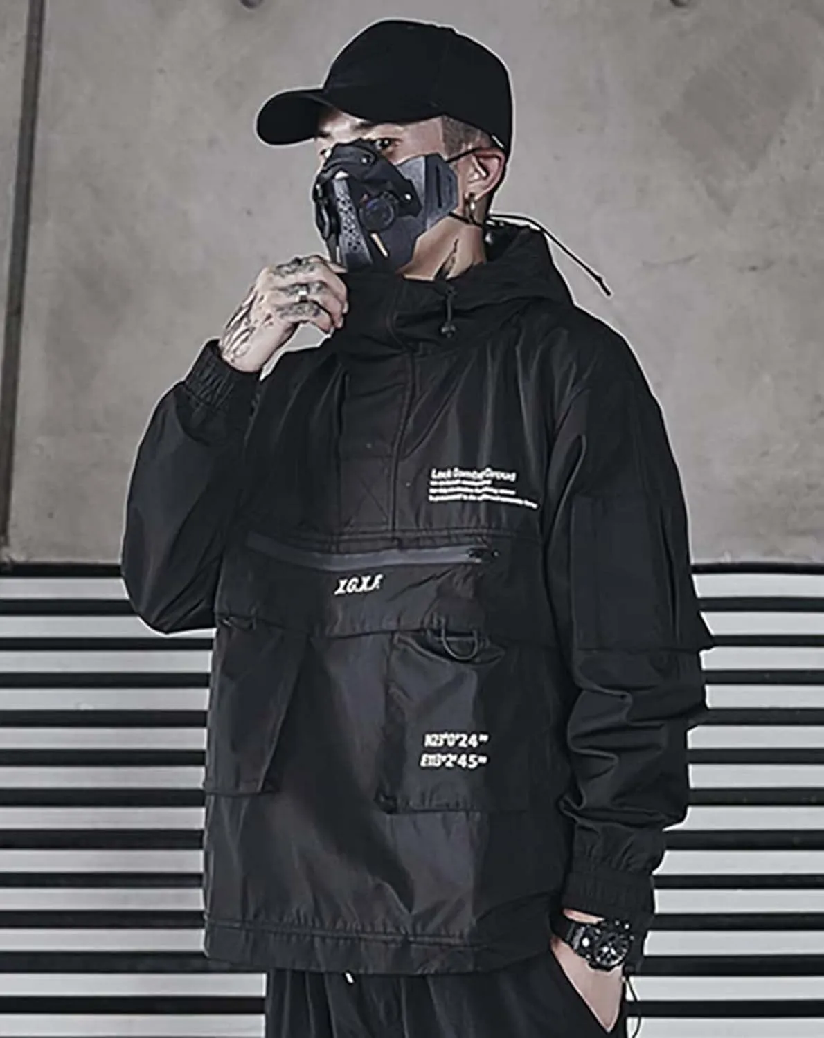 Niepce Inc Japanese Streetwear Zip Up Windbreaker Jackets for Men