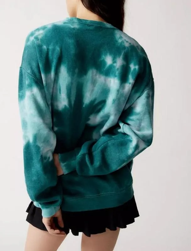 NUFIWI Tie Dye Heart Pattern Crew Neck Sweatshirt Long Sleeve Aesthetic Pink Pullover Tops Oversized Y2K Love Autumn Wear