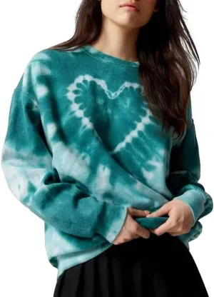 NUFIWI Tie Dye Heart Pattern Crew Neck Sweatshirt Long Sleeve Aesthetic Pink Pullover Tops Oversized Y2K Love Autumn Wear