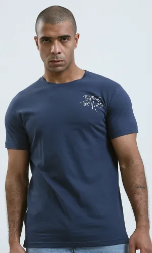 O179007 Crew Neck Navy Blue Slip On Summer Tee