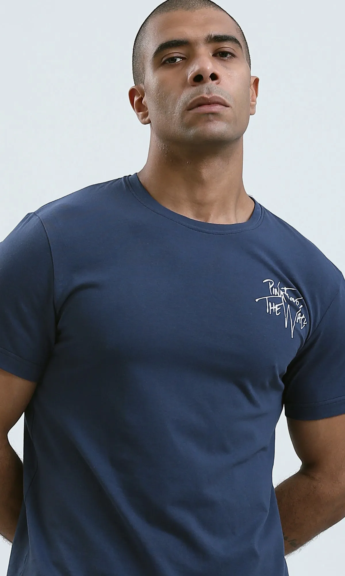 O179007 Crew Neck Navy Blue Slip On Summer Tee
