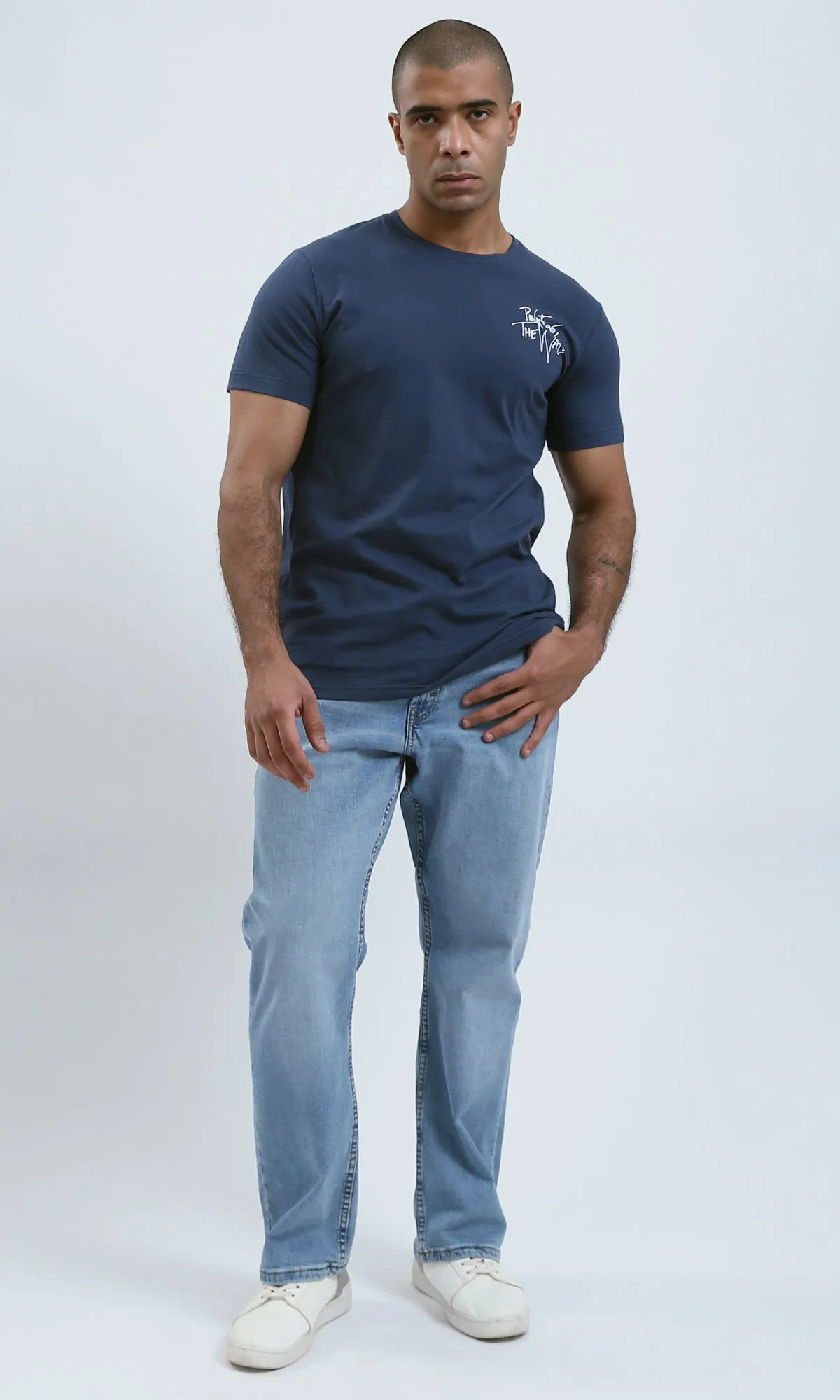 O179007 Crew Neck Navy Blue Slip On Summer Tee